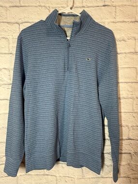 Vineyard Vines Men's Blue Striped Performance Quarter-Zip, sz M